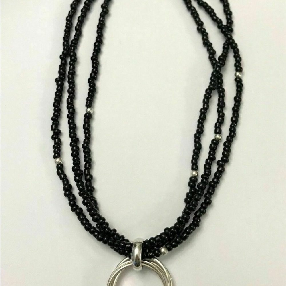 Silpada Black and Silver Multi-Strand Necklace with Crescent Pendant - Picture 4 of 7